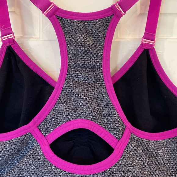 L New Balance Racerback Adj Straps Sports Bra Grey Magenta NB Racerback Top Pink - Picture 6 of 11